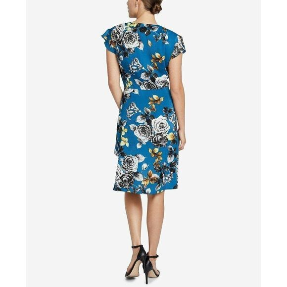 Rachel Roy Dress Women's 6 Teal Blue‎ Floral Surplice V Neck High Low - Picture 2 of 5